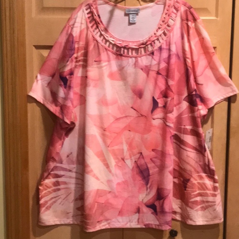 Catherines Pink Floral Short Sleeve Top